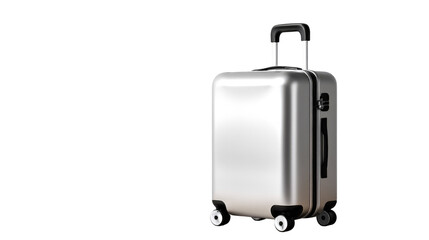 Silver Suitcase: This photo shows a silver suitcase, its wheels ready for journeys. Ready for your next trip.