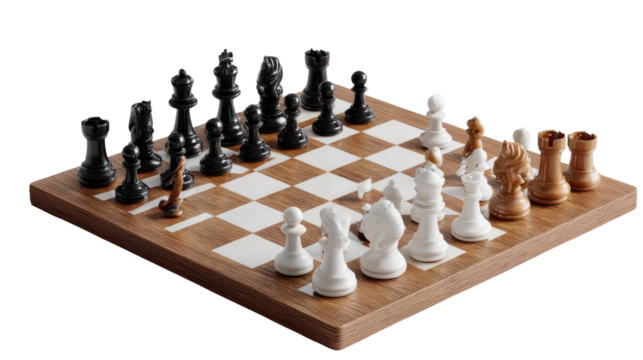 Chessboard Strategy: A detailed shot of a chessboard showcasing an engaging game in progress, capturing the strategic depth, intellectual challenge, and focused concentration