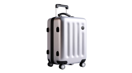 Travel Ready: A modern, stylish suitcase stands poised for exploration, embodying the essence of travel and adventure. The metallic sheen hints at exciting destinations and effortless journeys.