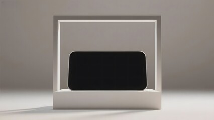 Modern smartphone displayed within a minimalist white frame against a neutral background