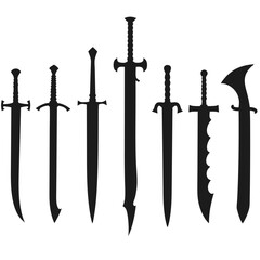 Collection of Seven Black Sword Silhouettes swords 1