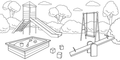 Playground graphic black white landscape sketch illustration vector 