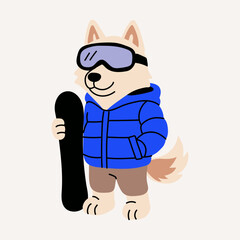 Winter Sports Dog in Ski Goggles and Puffer Jacket