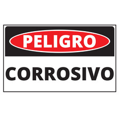 Peligro corrosivo sign on a white background (trad. danger corrosive )