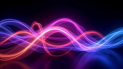 Dynamic glowing neon waves flow across a dark background creating a vibrant, energetic, abstract visual. - Powered by Adobe