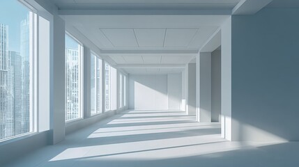 Obraz premium Bright Empty Office Space with Large Windows and Natural Light, Modern Architecture Rendering