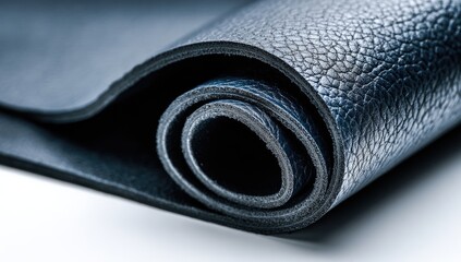 Rolled-up dark blue leather. Close-up