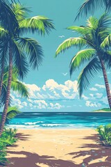 The beach with palm trees and sea view tropical ocean sky.