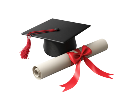 Black Graduation Cap Red Ribbon Diploma Scroll image