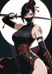 female ninja samurai warrior Illustrator Artwork design template poster © art88