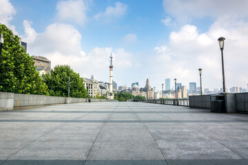 Expansive Urban Plaza with Distant City Skyline