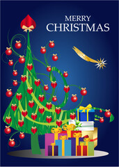 Composition with a Christmas tree and a Christmas inscription