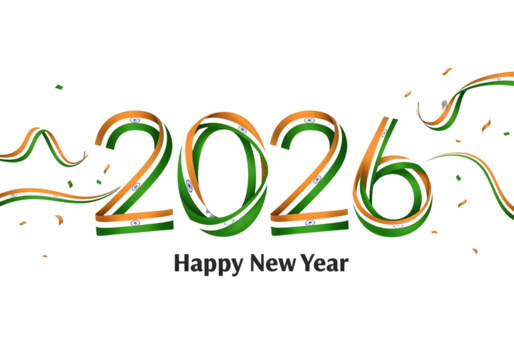 A colorful 2026 text with a Happy New Year made by indian flag against a plain 
