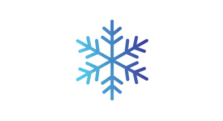 A gradient blue snowflake design with six symmetrical branches on a white background