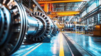 Fototapeta premium A large industrial factory with machinery and equipment in a row.