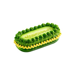 Obraz premium Gourmet Cucumber Boat with Green Cream and Pasta Garnish Creative Food Photography