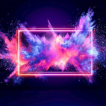 freeform abstract shapes exploding in vibrant neon set inside a highcontrast minimalist border modern and electrifying