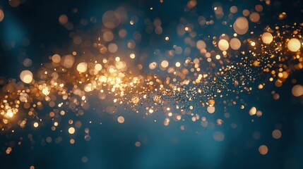 Golden Bokeh Lights Effect on Dark Blue Background, Perfect for Festive or Celebratory Designs