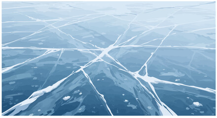 Fractured ice surface with visible cracks  light reflections