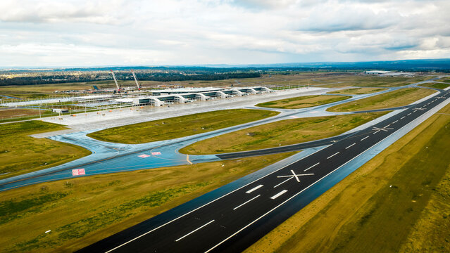 Drone aerial photograph of the new Western Sydney International Airport precinct currently under construction 2025	