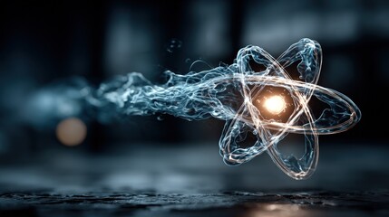 Abstract atom graphic, swirling smoke-like lines