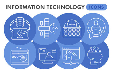 Info tech symbols collection or sketches, technology data theme bubble with thin line style signs for web and app. Vector graphics isolated on white background.