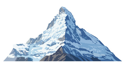 Snowcapped mountain peak illustration with textured bluetoned glacier details