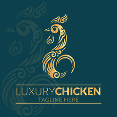 Fototapeta premium Luxury Golden Chicken Logo with Elegant Ornamental Design