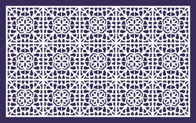 Fototapeta premium Decorative geometric pattern with floral motifs, laser cut design, vector