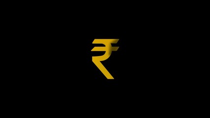 3d glossy indian rupee icon animation on transparent, golden color. loopable animation