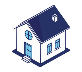 Isometric house illustration showcasing modern architecture and design with clean lines and geometric shapes against a white background