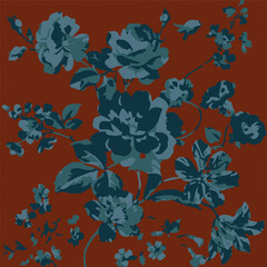 Big flowers pattern, upscale floral pattern. graphical textures floral, trendy colors pattern , flowers background with leaves. vector illustration.