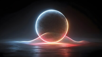 Glowing digital sphere with light waves