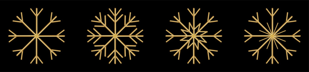 Golden snowflake icons set