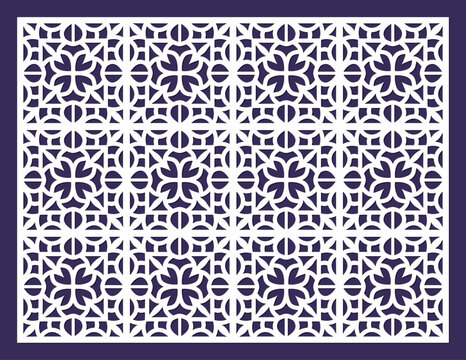 Geometric pattern, ornamental laser cut screen, white on dark background, abstract background, decorative panel vector