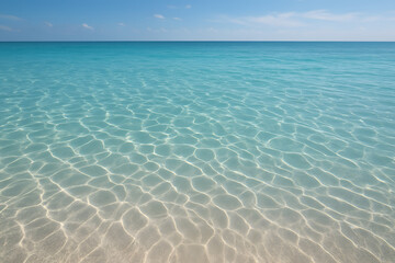 Crystal Clear Waters: The mesmerizing scene presents a pristine stretch of sea where sunlight dances upon the water, creating a kaleidoscope of shimmering reflections.