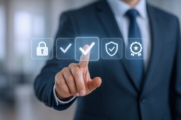 Professional Demonstrating Quality Assurance Through Digital Interface: Security, Reliability, and Excellence in Business Practices