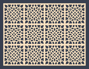Intricate geometric pattern laser cut panel with floral motif, decorative screen, architectural element vector