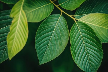 Obraz premium Close-Up of Vibrant Green Leaves with Intricate Vein Patterns