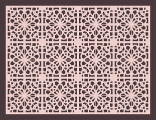 Obraz premium Intricate geometric laser cut pattern with repeating floral motifs and square frames vector