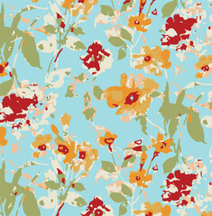 Big flowers pattern, upscale floral pattern. graphical textures floral, trendy colors pattern , flowers background with leaves. vector illustration.