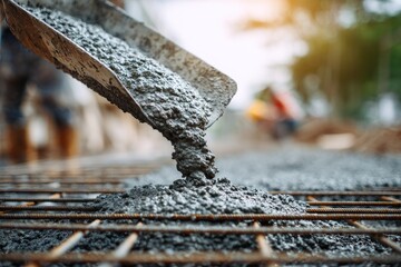 Concrete pouring onto reinforced steel framework