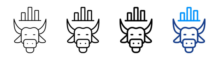 Bull Market Icon Multiple Outline Collection Set