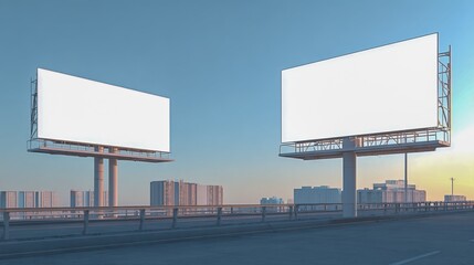 Fototapeta premium Two Large Blank Billboards Overlooking a Cityscape, Ideal for Advertising Mockups and Outdoor Campaigns