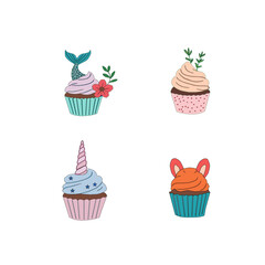 seamless pattern with cupcakes. Cupcake seamless pattern. Set Of cupcake. Cute Cupcakes Seamless Pattern. Vector illustration of cupcakes. Set of cakes.
