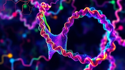 An abstract representation of metabolic pathways in vibrant colors, twisting like a double helix.
