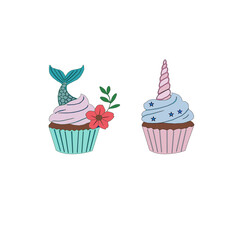 seamless pattern with cupcakes. Cupcake seamless pattern. Set Of cupcake. Cute Cupcakes Seamless Pattern. Vector illustration of cupcakes. Set of cakes.