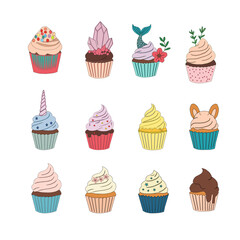 seamless pattern with cupcakes. Cupcake seamless pattern. Set Of cupcake. Cute Cupcakes Seamless Pattern. Vector illustration of cupcakes. Set of cakes.