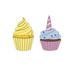 seamless pattern with cupcakes. Cupcake seamless pattern. Set Of cupcake. Cute Cupcakes Seamless Pattern. Vector illustration of cupcakes. Set of cakes.