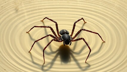 Obraz premium Fossilized spider transitioning into swimming motions through abstract water ripple effects.